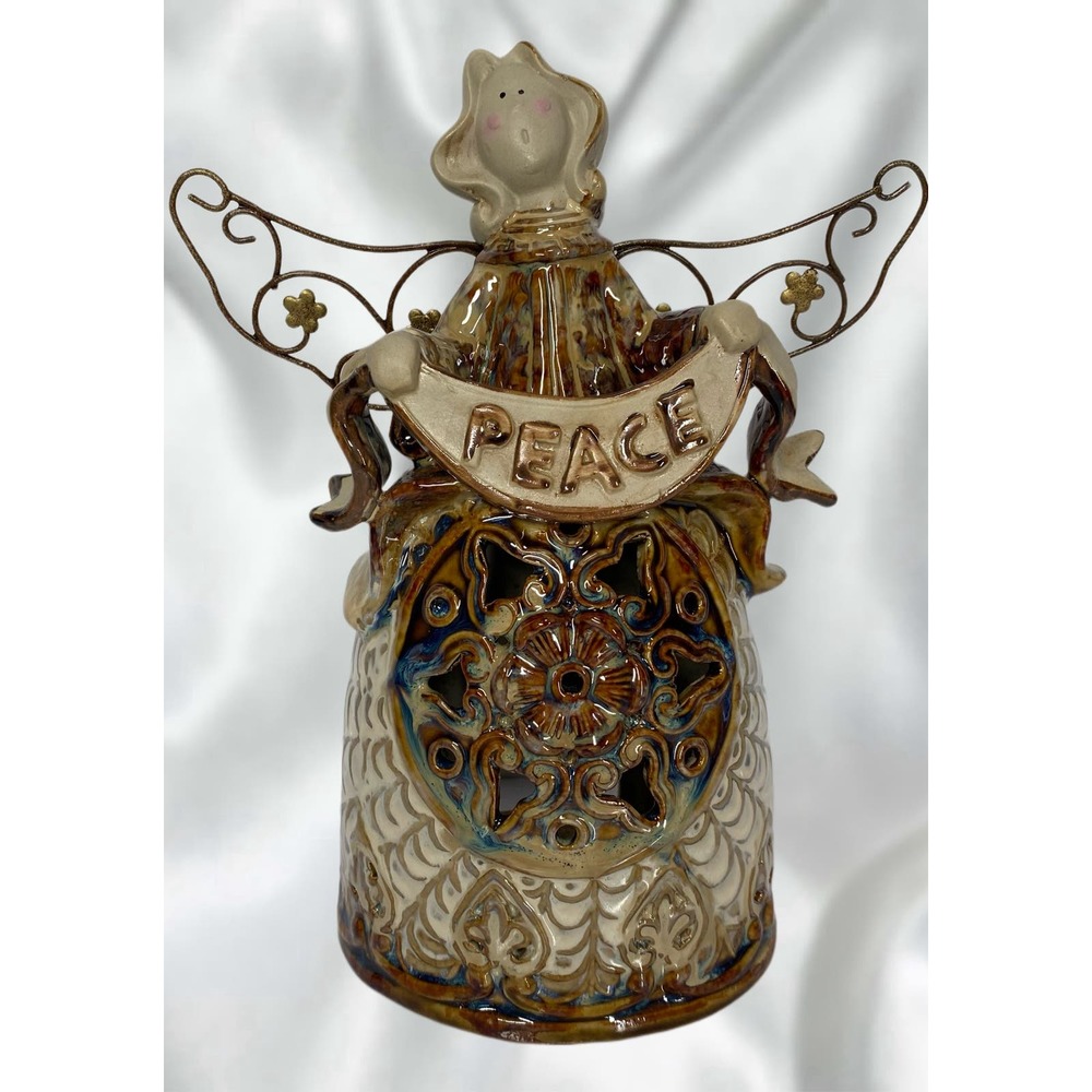 Boho Glazed Ceramic Votive Candle Holder 9"